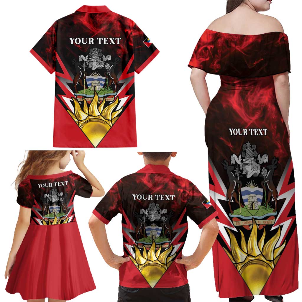 Personalized Antigua and Barbuda Family Matching Off Shoulder Maxi Dress and Hawaiian Shirt Coat Of Arms With Fallow Deer