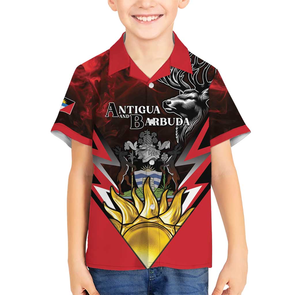 Personalized Antigua and Barbuda Family Matching Off Shoulder Maxi Dress and Hawaiian Shirt Coat Of Arms With Fallow Deer