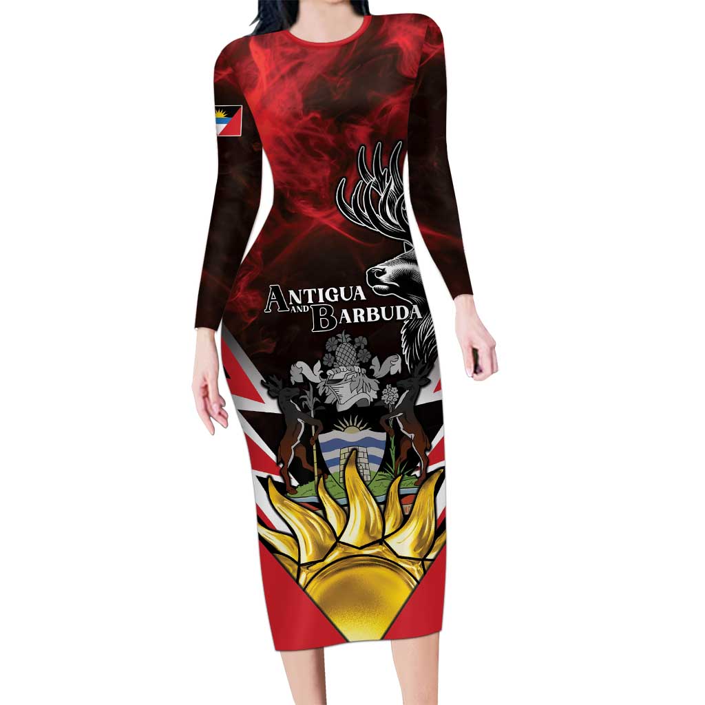 Personalized Antigua and Barbuda Long Sleeve Bodycon Dress Coat Of Arms With Fallow Deer