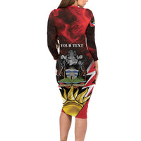 Personalized Antigua and Barbuda Long Sleeve Bodycon Dress Coat Of Arms With Fallow Deer