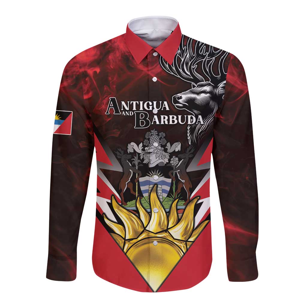 Personalized Antigua and Barbuda Long Sleeve Button Shirt Coat Of Arms With Fallow Deer