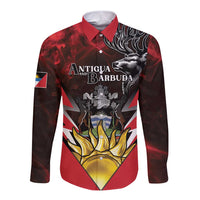 Personalized Antigua and Barbuda Long Sleeve Button Shirt Coat Of Arms With Fallow Deer