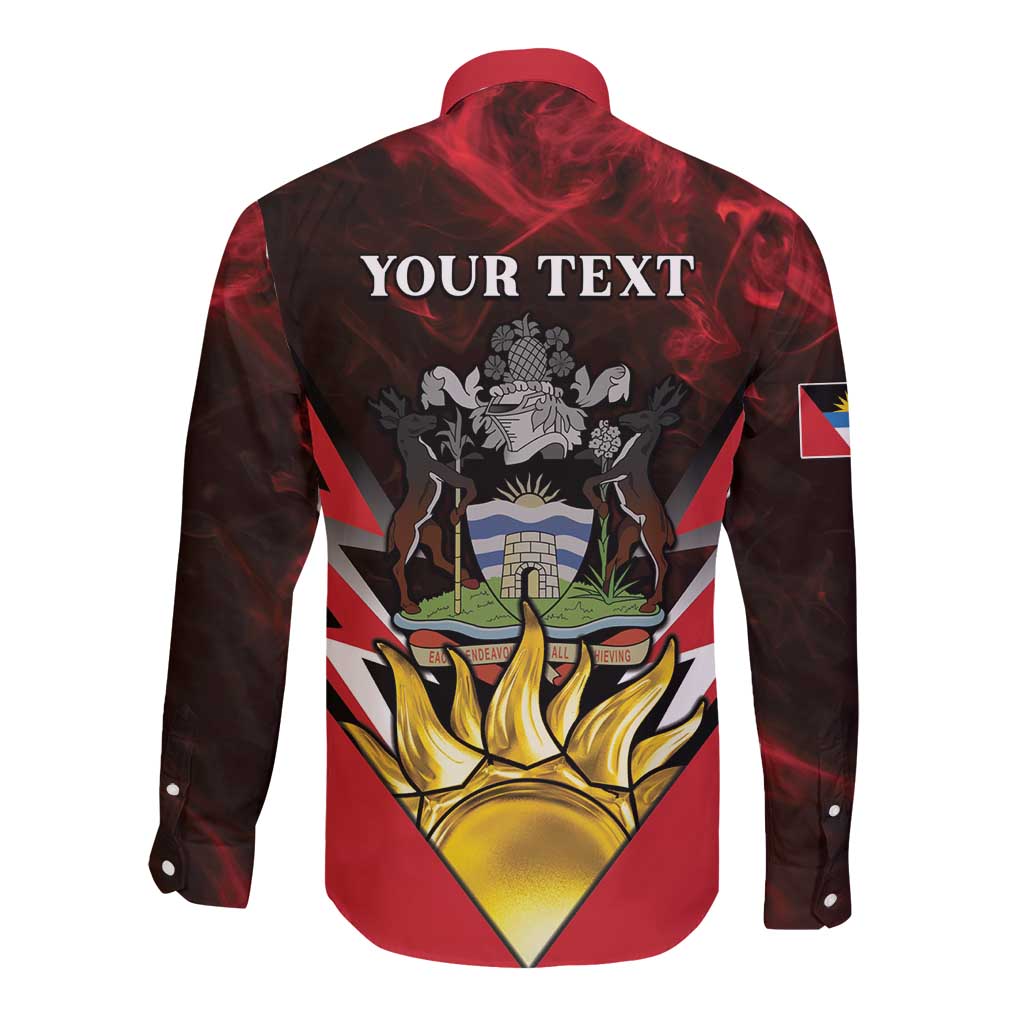 Personalized Antigua and Barbuda Long Sleeve Button Shirt Coat Of Arms With Fallow Deer
