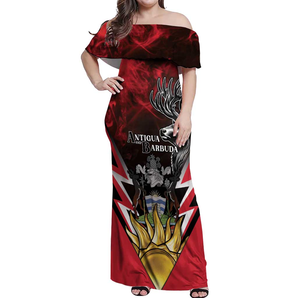 Personalized Antigua and Barbuda Off Shoulder Maxi Dress Coat Of Arms With Fallow Deer