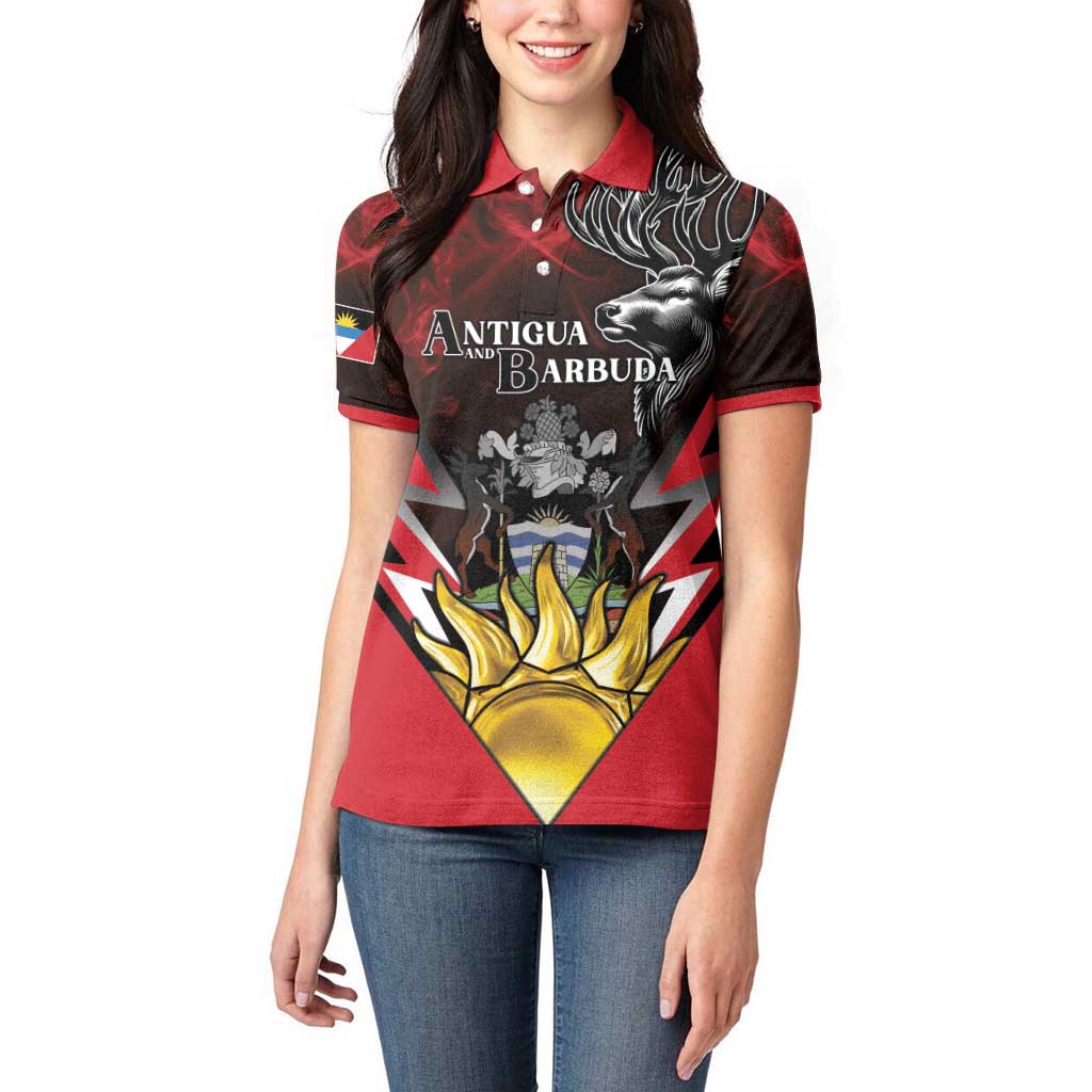 Personalized Antigua and Barbuda Women Polo Shirt Coat Of Arms With Fallow Deer
