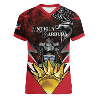Personalized Antigua and Barbuda Women V-Neck T-Shirt Coat Of Arms With Fallow Deer