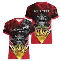 Personalized Antigua and Barbuda Women V-Neck T-Shirt Coat Of Arms With Fallow Deer