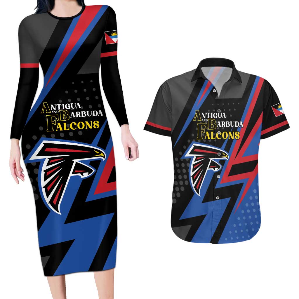 Custom Antigua and Barbuda Cricket Couples Matching Long Sleeve Bodycon Dress and Hawaiian Shirt Sporty Style