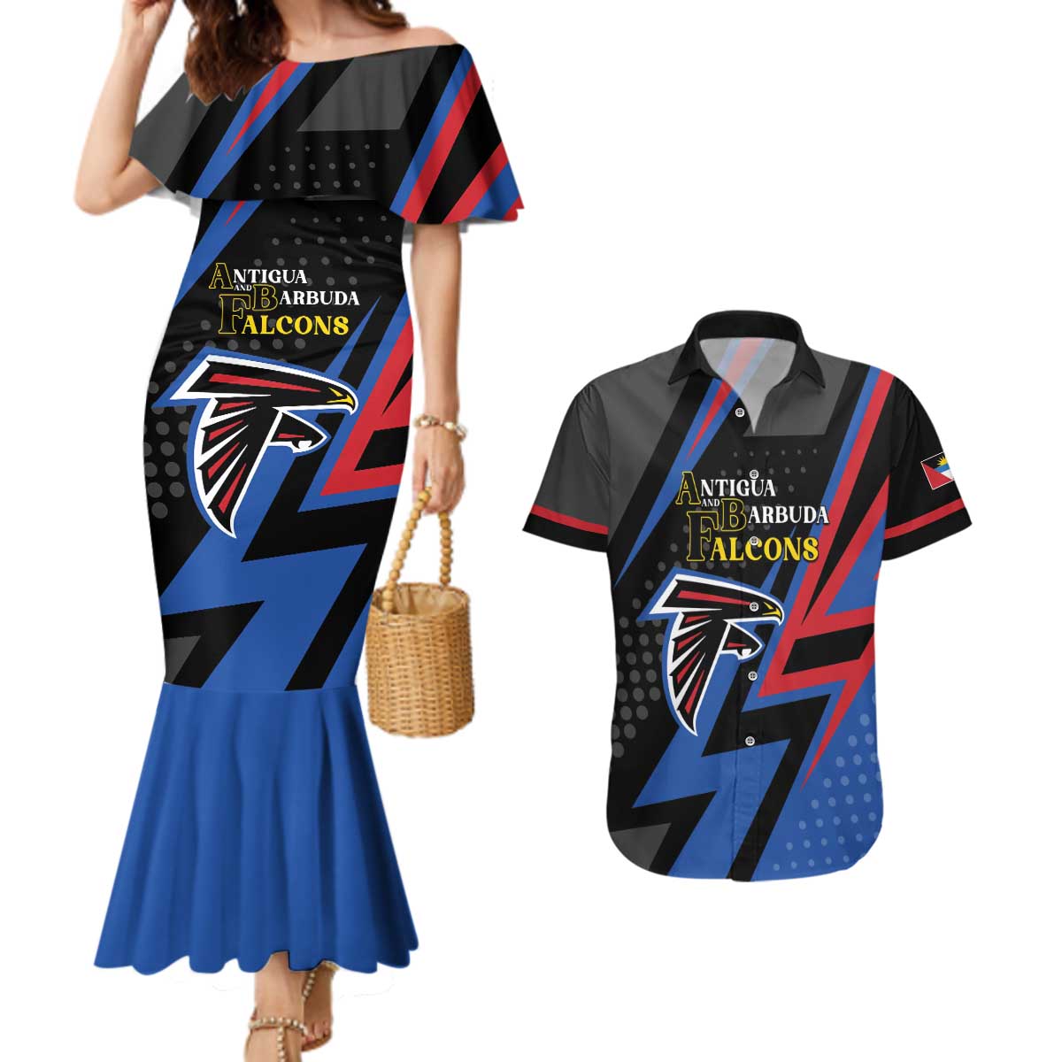 Custom Antigua and Barbuda Cricket Couples Matching Mermaid Dress and Hawaiian Shirt Sporty Style