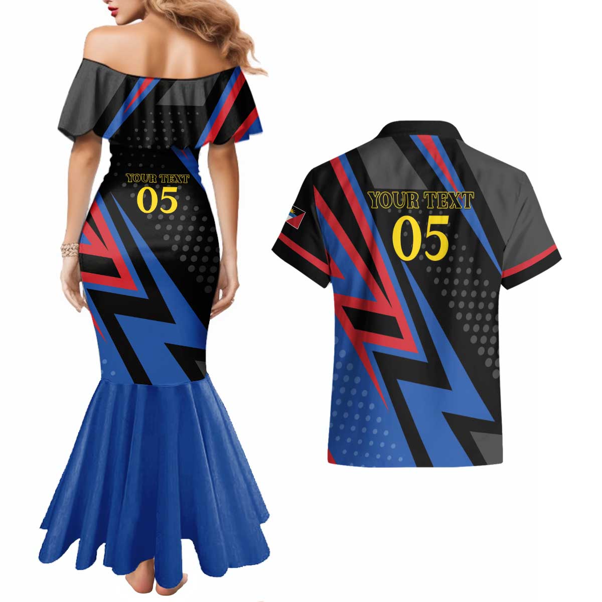 Custom Antigua and Barbuda Cricket Couples Matching Mermaid Dress and Hawaiian Shirt Sporty Style