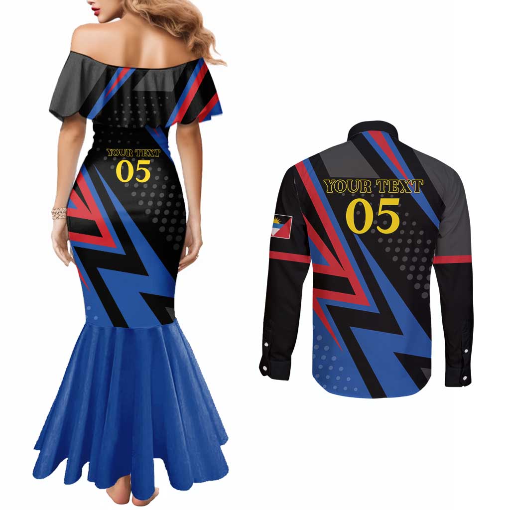Custom Antigua and Barbuda Cricket Couples Matching Mermaid Dress and Long Sleeve Button Shirt Sporty Style