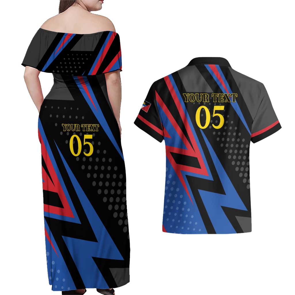 Custom Antigua and Barbuda Cricket Couples Matching Off Shoulder Maxi Dress and Hawaiian Shirt Sporty Style