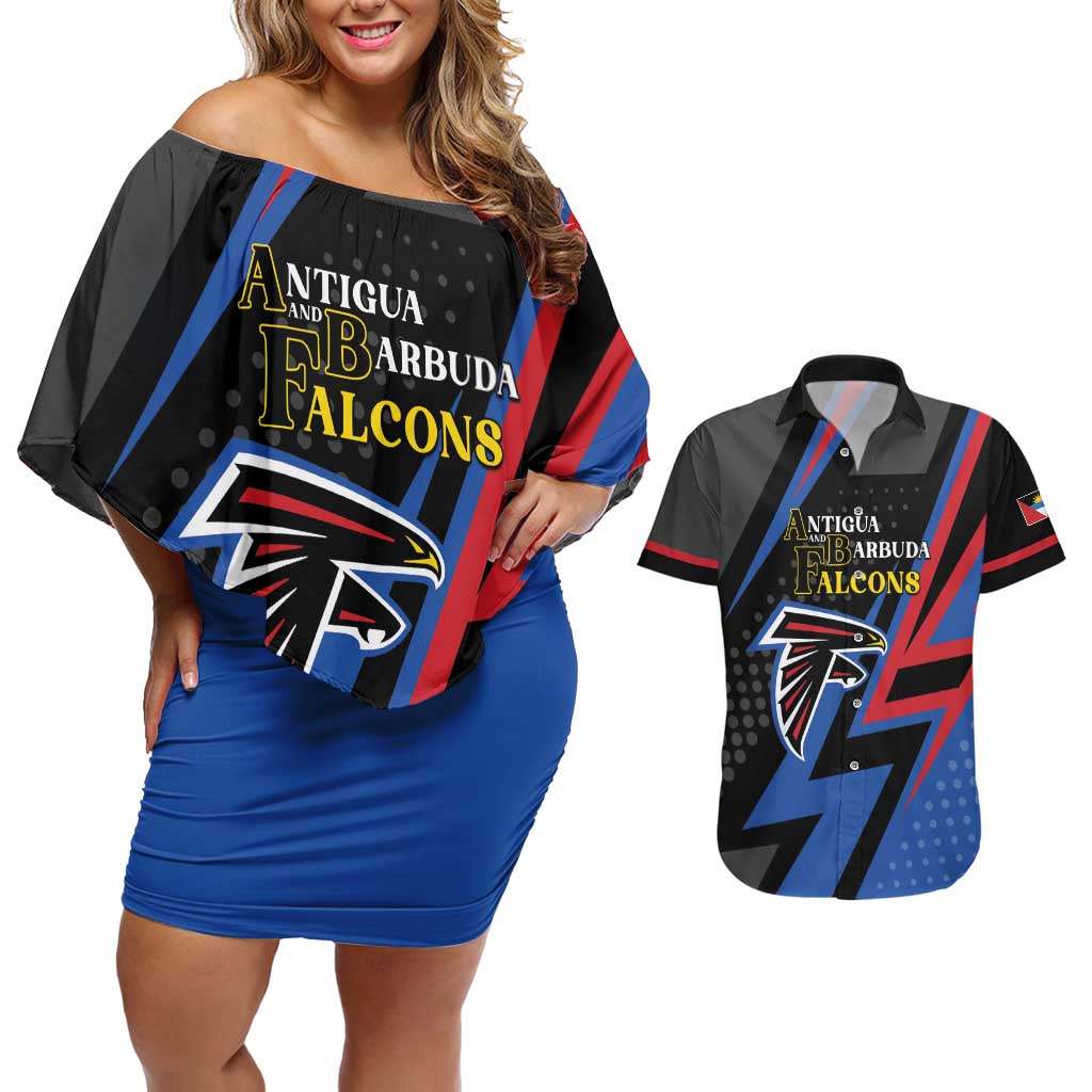 Custom Antigua and Barbuda Cricket Couples Matching Off Shoulder Short Dress and Hawaiian Shirt Sporty Style