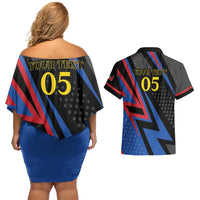Custom Antigua and Barbuda Cricket Couples Matching Off Shoulder Short Dress and Hawaiian Shirt Sporty Style
