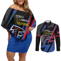 Custom Antigua and Barbuda Cricket Couples Matching Off Shoulder Short Dress and Long Sleeve Button Shirt Sporty Style