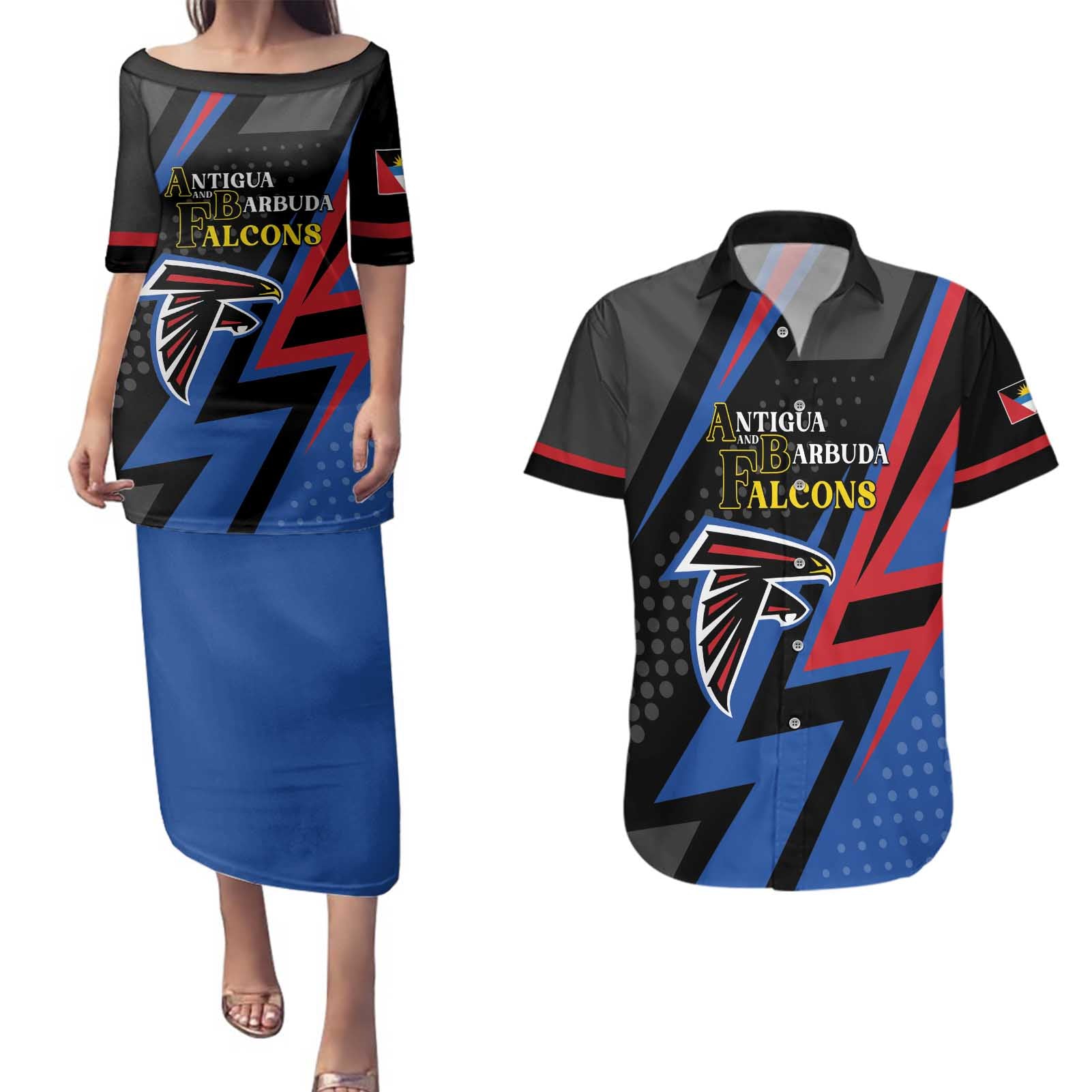 Custom Antigua and Barbuda Cricket Couples Matching Puletasi and Hawaiian Shirt Sporty Style