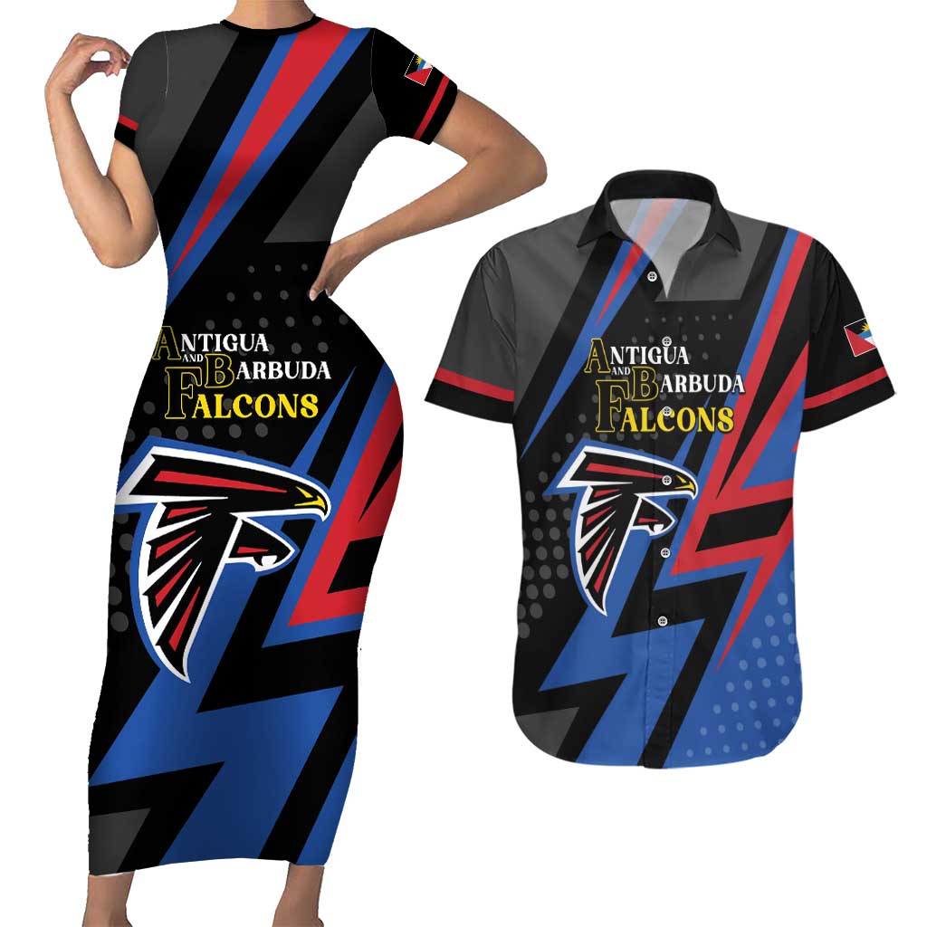 Custom Antigua and Barbuda Cricket Couples Matching Short Sleeve Bodycon Dress and Hawaiian Shirt Sporty Style