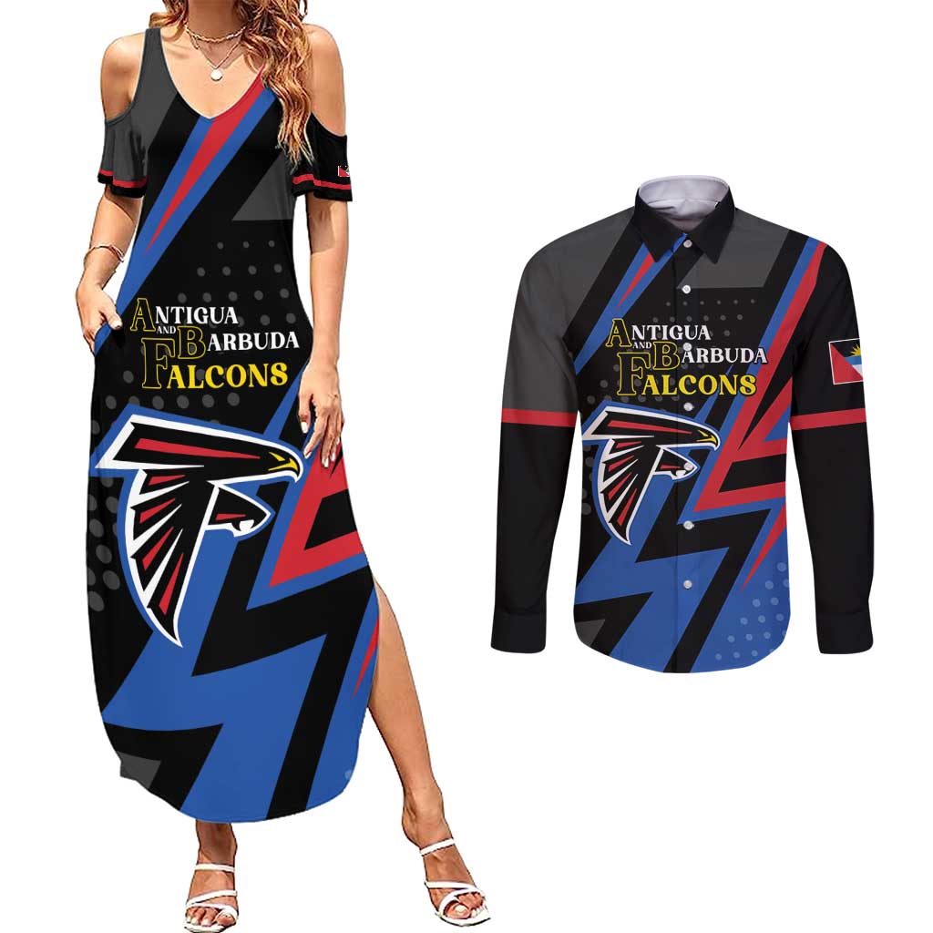 Custom Antigua and Barbuda Cricket Couples Matching Summer Maxi Dress and Long Sleeve Button Shirt Sporty Style