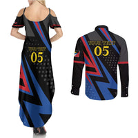 Custom Antigua and Barbuda Cricket Couples Matching Summer Maxi Dress and Long Sleeve Button Shirt Sporty Style