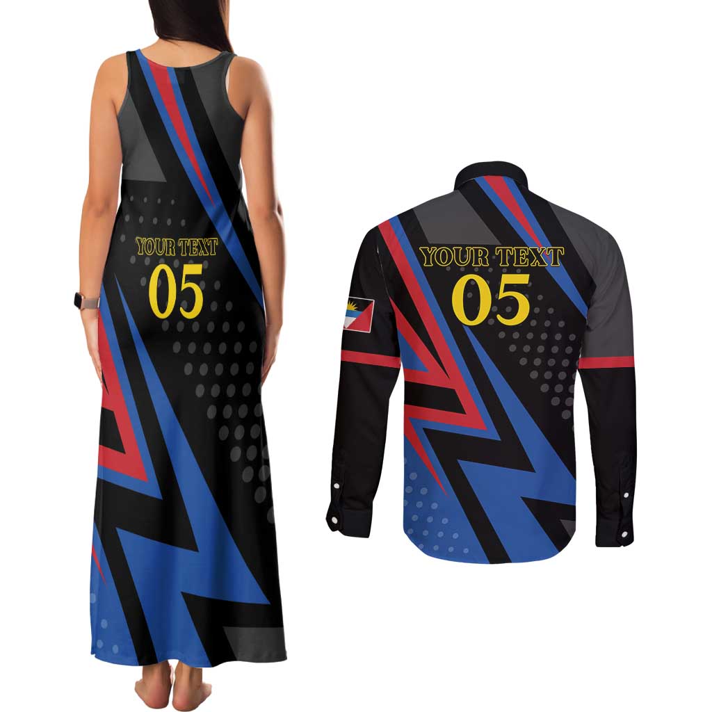 Custom Antigua and Barbuda Cricket Couples Matching Tank Maxi Dress and Long Sleeve Button Shirt Sporty Style
