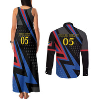 Custom Antigua and Barbuda Cricket Couples Matching Tank Maxi Dress and Long Sleeve Button Shirt Sporty Style