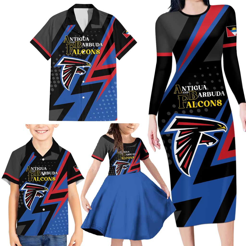 Custom Antigua and Barbuda Cricket Family Matching Long Sleeve Bodycon Dress and Hawaiian Shirt Sporty Style