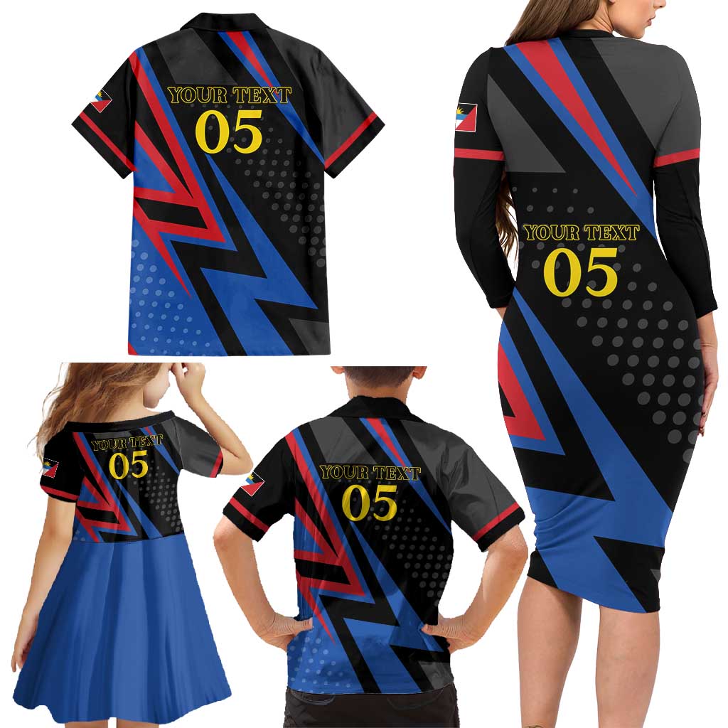 Custom Antigua and Barbuda Cricket Family Matching Long Sleeve Bodycon Dress and Hawaiian Shirt Sporty Style