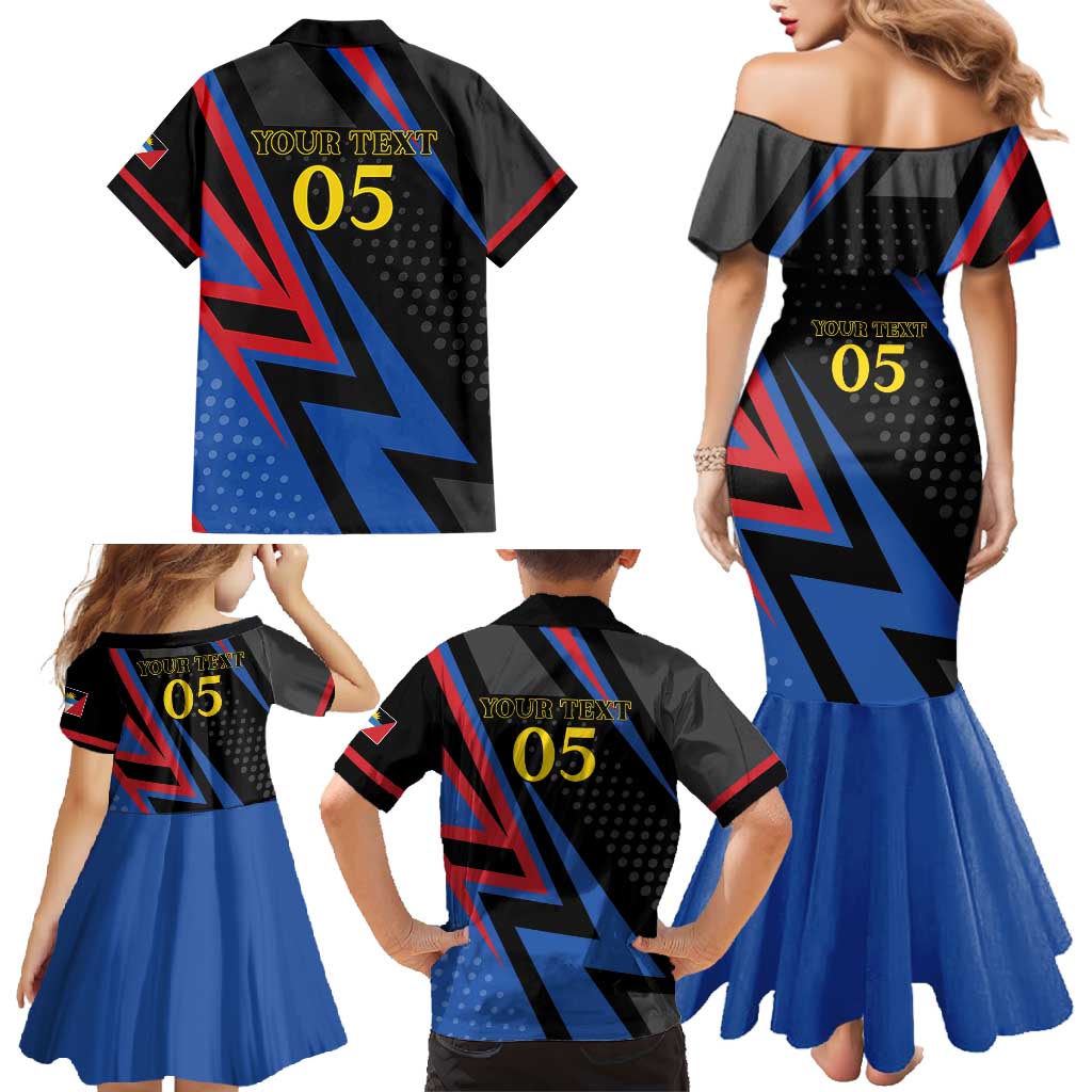 Custom Antigua and Barbuda Cricket Family Matching Mermaid Dress and Hawaiian Shirt Sporty Style