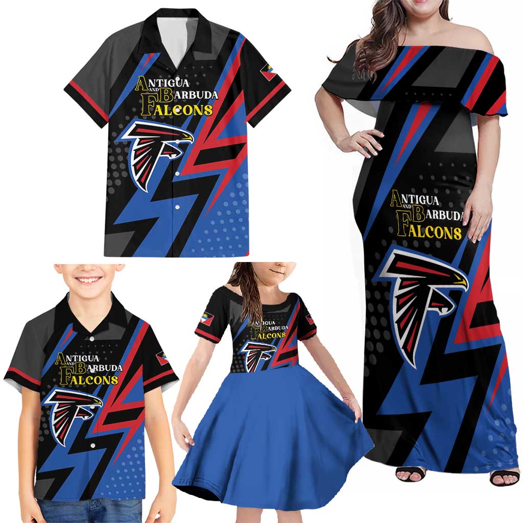 Custom Antigua and Barbuda Cricket Family Matching Off Shoulder Maxi Dress and Hawaiian Shirt Sporty Style