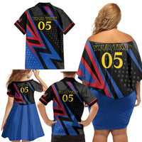 Custom Antigua and Barbuda Cricket Family Matching Off Shoulder Short Dress and Hawaiian Shirt Sporty Style