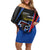 Custom Antigua and Barbuda Cricket Family Matching Off Shoulder Short Dress and Hawaiian Shirt Sporty Style