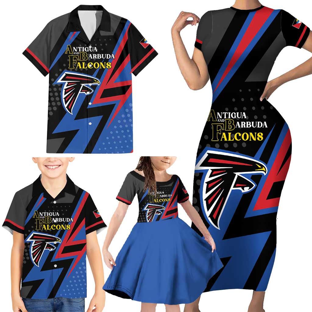 Custom Antigua and Barbuda Cricket Family Matching Short Sleeve Bodycon Dress and Hawaiian Shirt Sporty Style