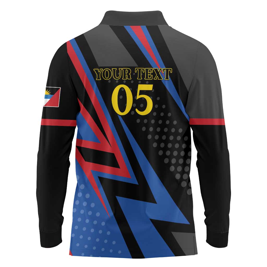 Custom Antigua and Barbuda Cricket Long Sleeve Polo Shirt Sporty Style