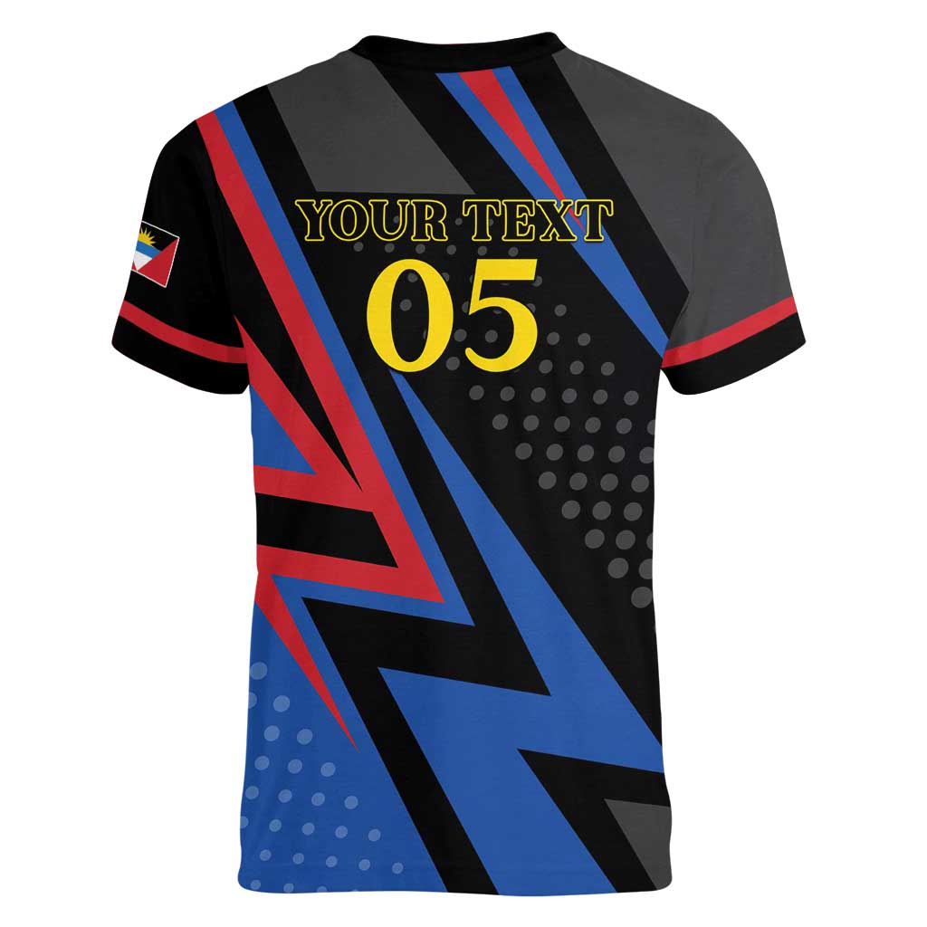 Custom Antigua and Barbuda Cricket Women V-Neck T-Shirt Sporty Style