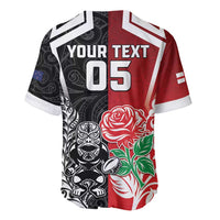 New Zealand And England Rugby Custom Baseball Jersey Maori Tiki With Red Rose Together