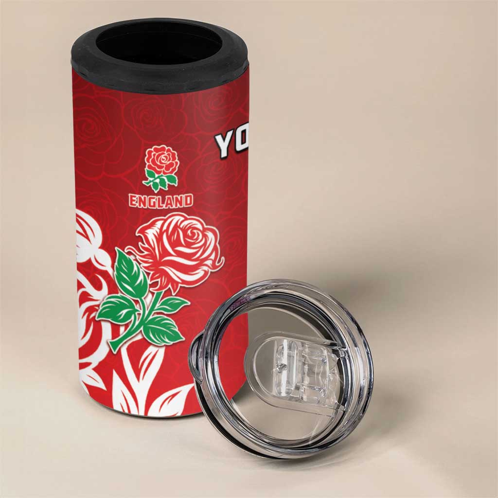 New Zealand And England Rugby Custom 4 in 1 Can Cooler Tumbler Maori Tiki With Red Rose Together