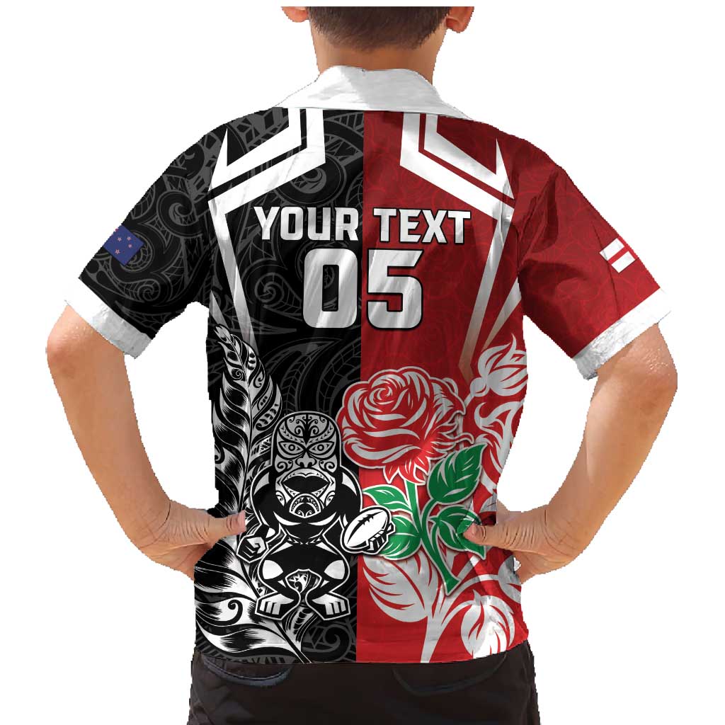 New Zealand And England Rugby Custom Family Matching Mermaid Dress and Hawaiian Shirt Maori Tiki With Red Rose Together