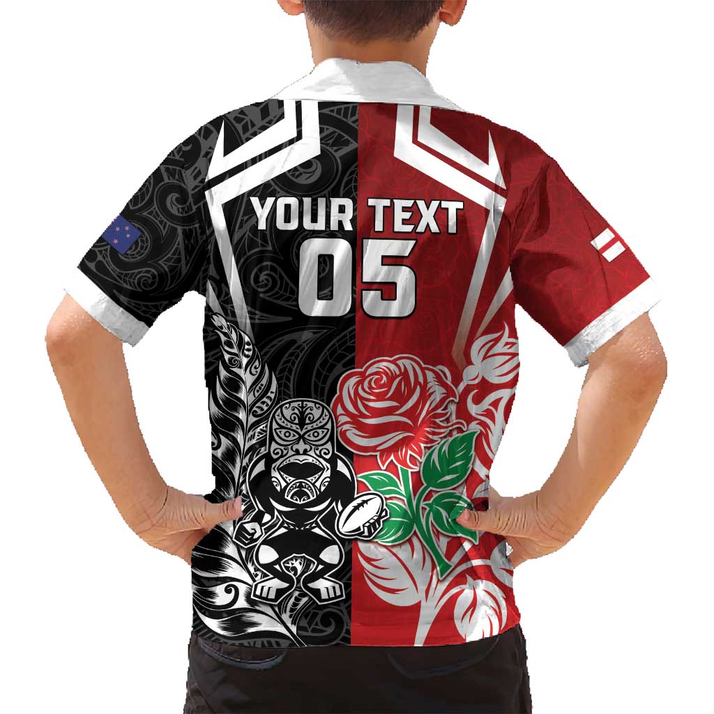 New Zealand And England Rugby Custom Family Matching Tank Maxi Dress and Hawaiian Shirt Maori Tiki With Red Rose Together