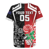 New Zealand And England Rugby Custom Rugby Jersey Maori Tiki With Red Rose Together
