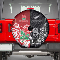 New Zealand And England Rugby Spare Tire Cover Maori Tiki With Red Rose Together