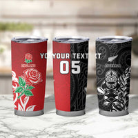 New Zealand And England Rugby Custom Tumbler Cup Maori Tiki With Red Rose Together