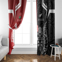 New Zealand And England Rugby Window Curtain Maori Tiki With Red Rose Together