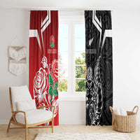 New Zealand And England Rugby Window Curtain Maori Tiki With Red Rose Together