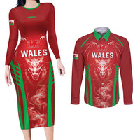 Wales Rugby Custom Couples Matching Long Sleeve Bodycon Dress and Long Sleeve Button Shirt Go Welsh Dragon Unique Style