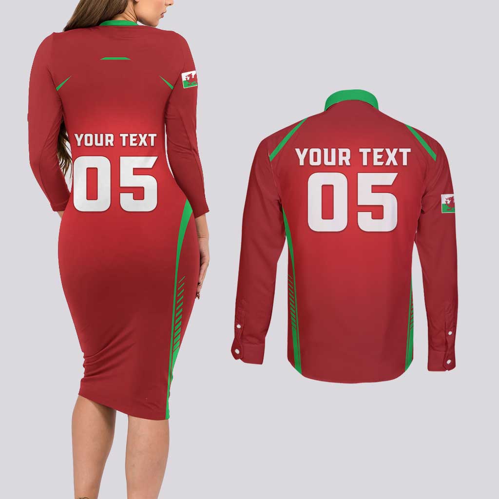 Wales Rugby Custom Couples Matching Long Sleeve Bodycon Dress and Long Sleeve Button Shirt Go Welsh Dragon Unique Style