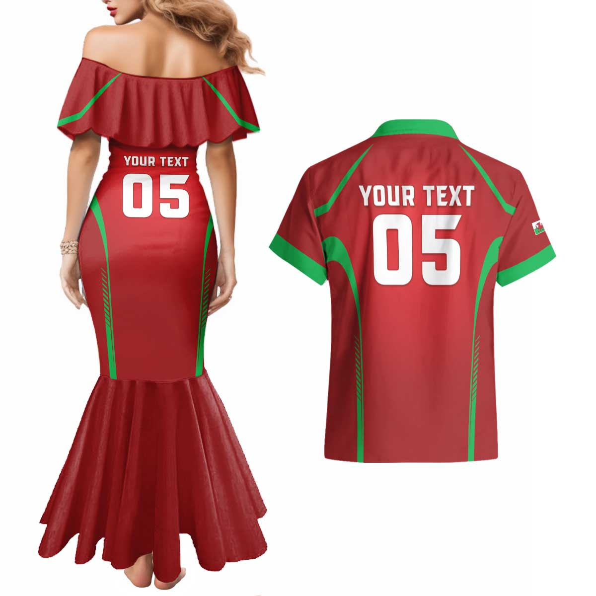 Wales Rugby Custom Couples Matching Mermaid Dress and Hawaiian Shirt Go Welsh Dragon Unique Style