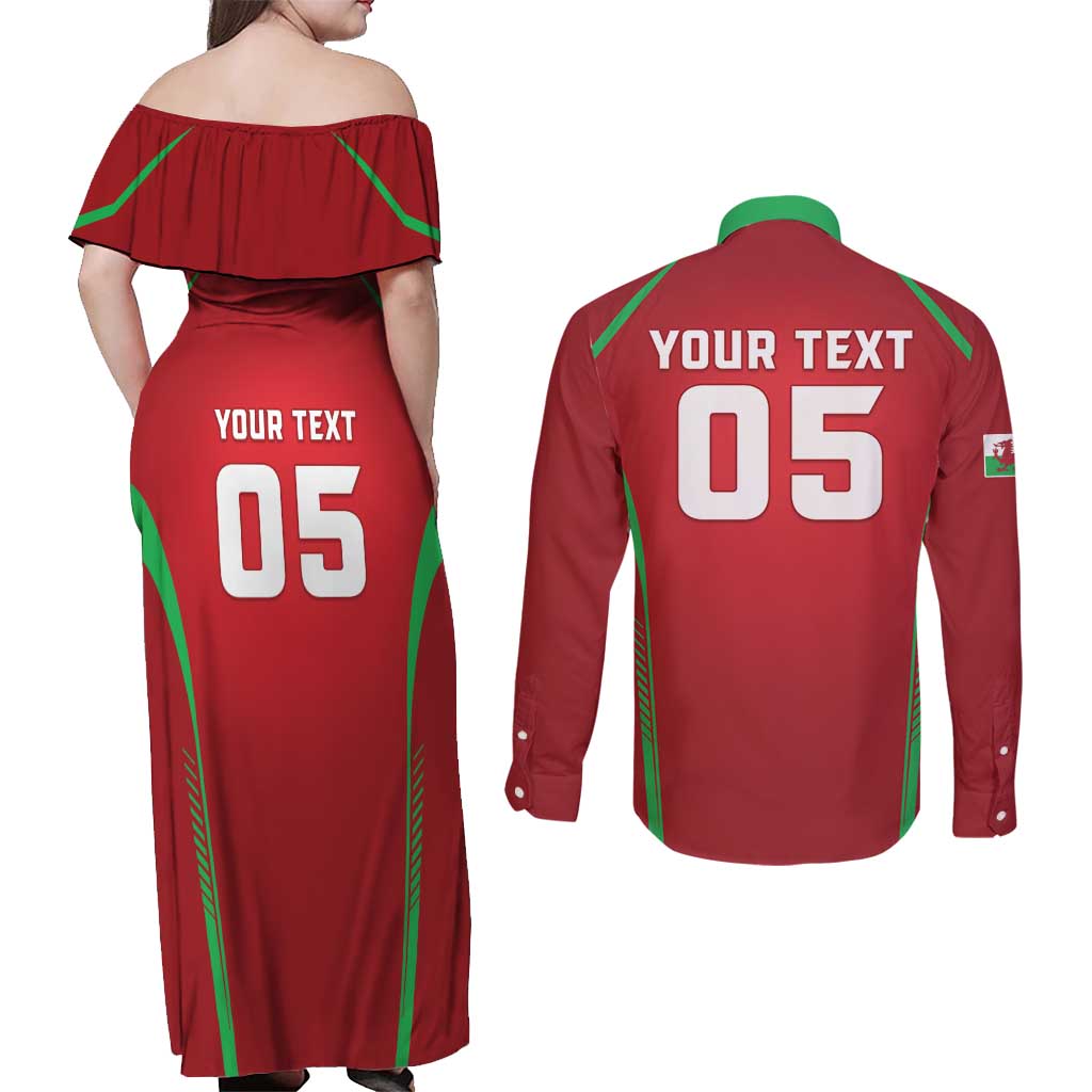 Wales Rugby Custom Couples Matching Off Shoulder Maxi Dress and Long Sleeve Button Shirt Go Welsh Dragon Unique Style