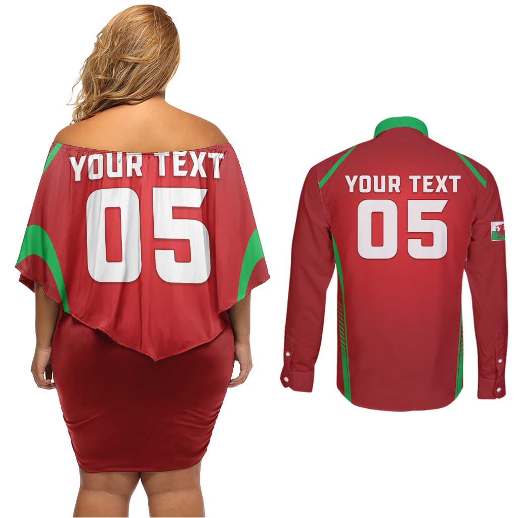 Wales Rugby Custom Couples Matching Off Shoulder Short Dress and Long Sleeve Button Shirt Go Welsh Dragon Unique Style
