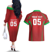 Wales Rugby Custom Couples Matching Off The Shoulder Long Sleeve Dress and Hawaiian Shirt Go Welsh Dragon Unique Style