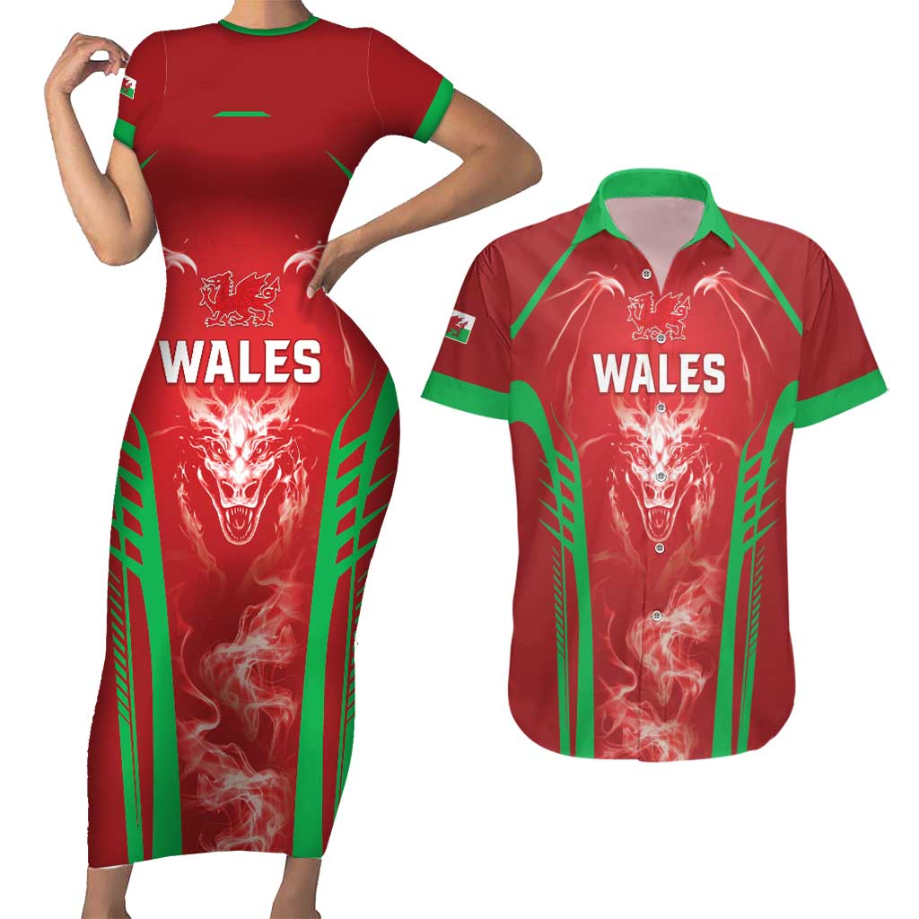 Wales Rugby Custom Couples Matching Short Sleeve Bodycon Dress and Hawaiian Shirt Go Welsh Dragon Unique Style